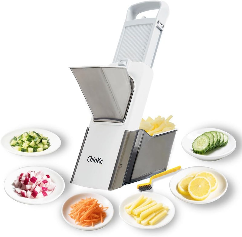 ChinKc Upgrade Safe Mandoline Slicer for Kitchen,Adjustable Vegetable Food Chopper Onion Potato Fries Cutter, Veggie Salad Julienne + Dicer, with Draining basket, Kitchen Chopping Artifact, Gift - Image 1